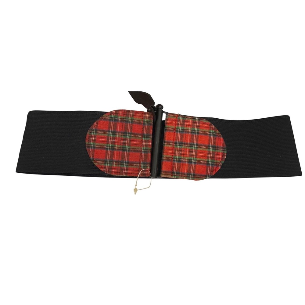 Vintage Deadstock Heart Throb Elastic Cinch Belt Red Plaid Rockabilly Punk Goth